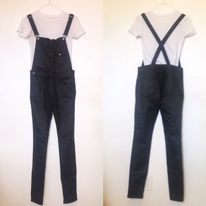 Zara Black Skinny Overalls Coated Denim S